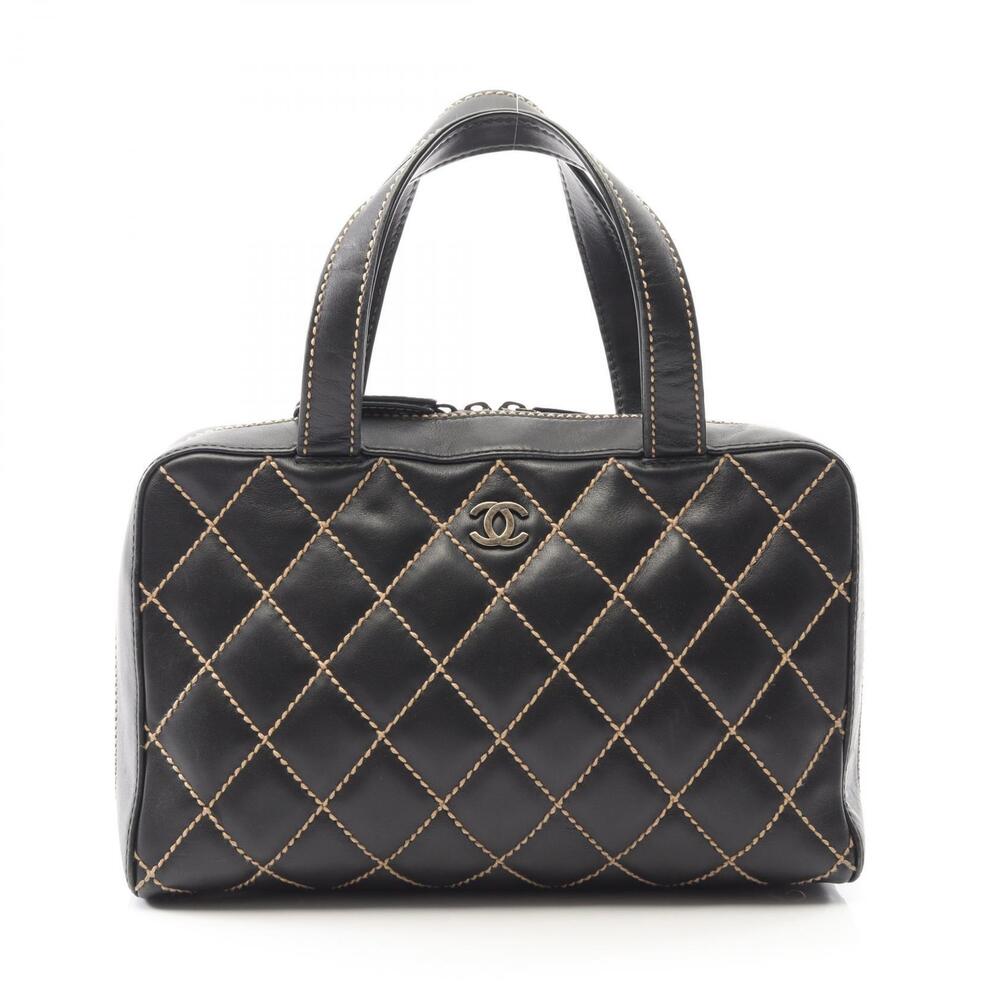 Chanel Wild Stitch Handbag Leather Black
